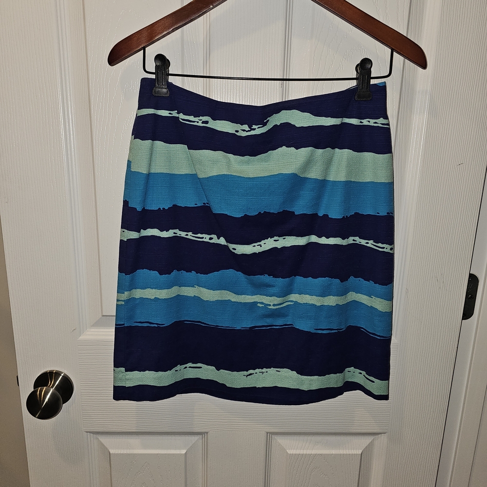 Ann Taylor Blue and Green Striped Pencil Skirt